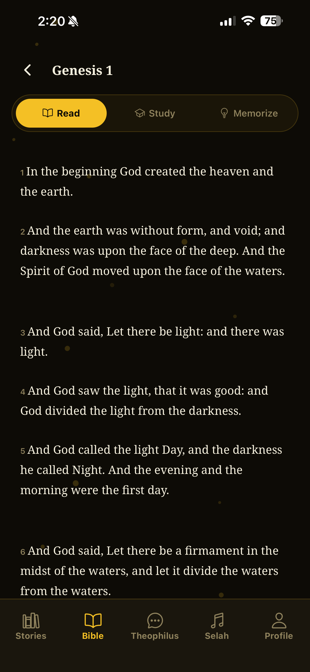 Bible reader chapter screen