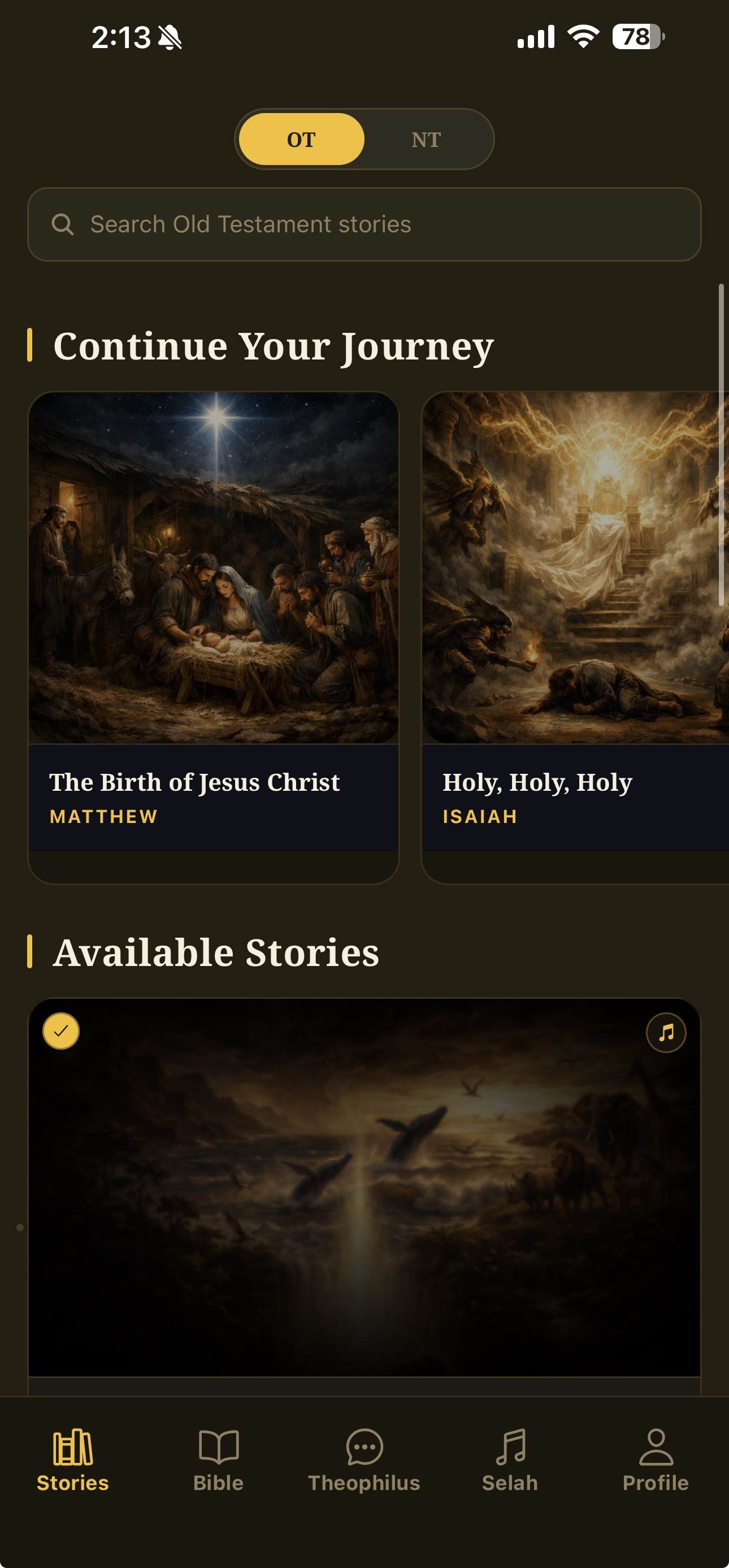 Bible 2.0 home and library screen