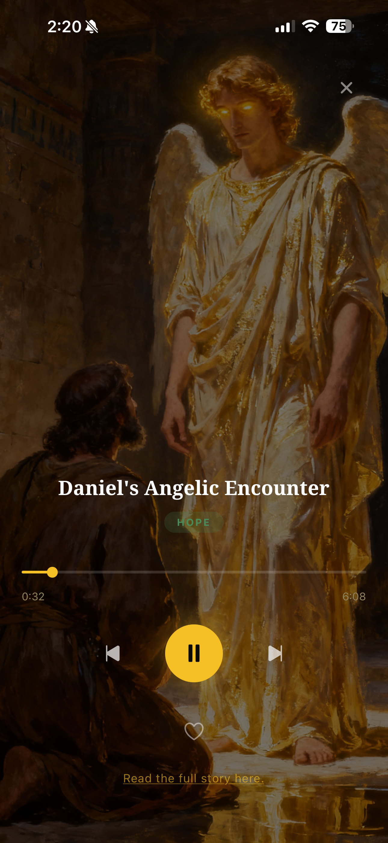 Selah contemplative audio playback screen