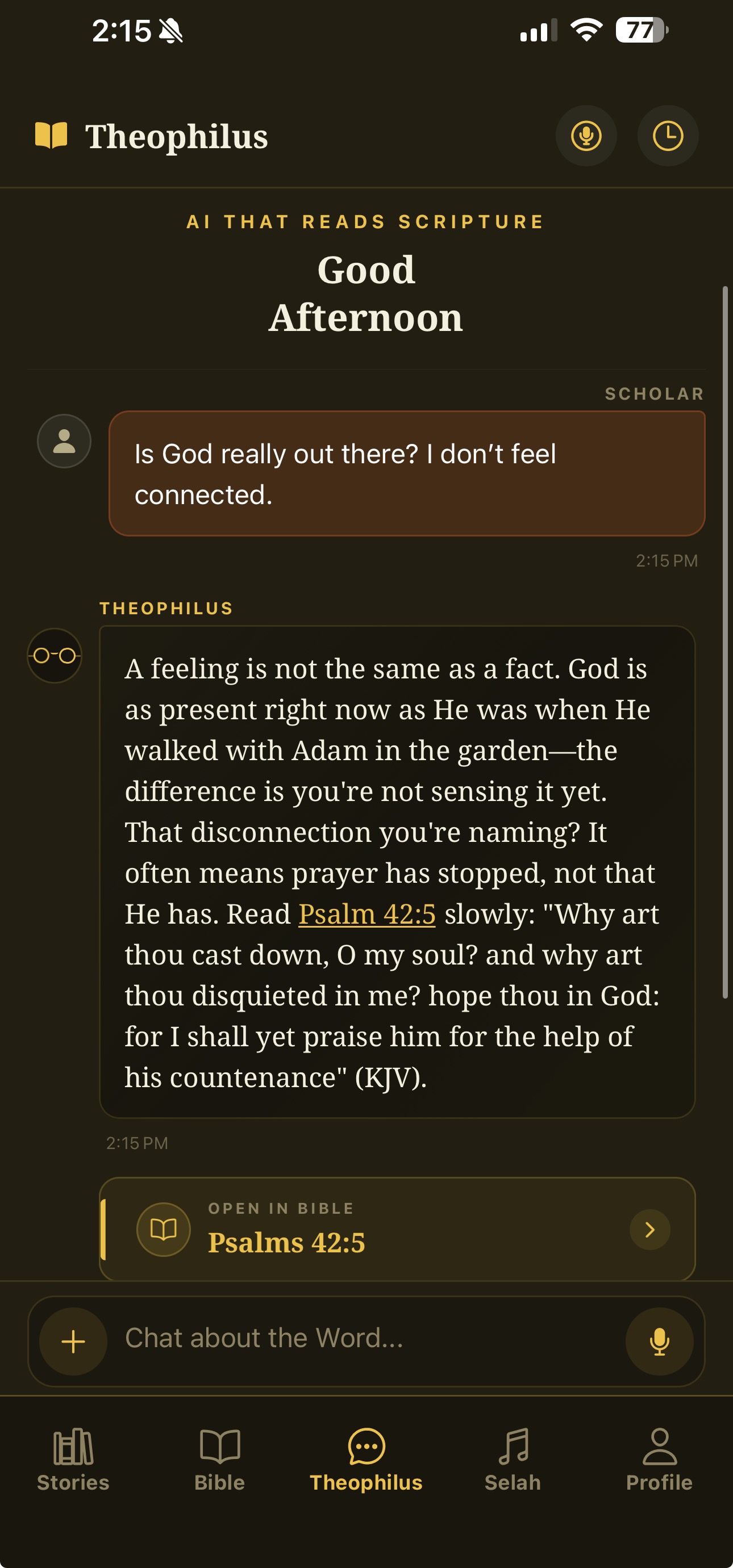Theophilus AI Scripture study screen