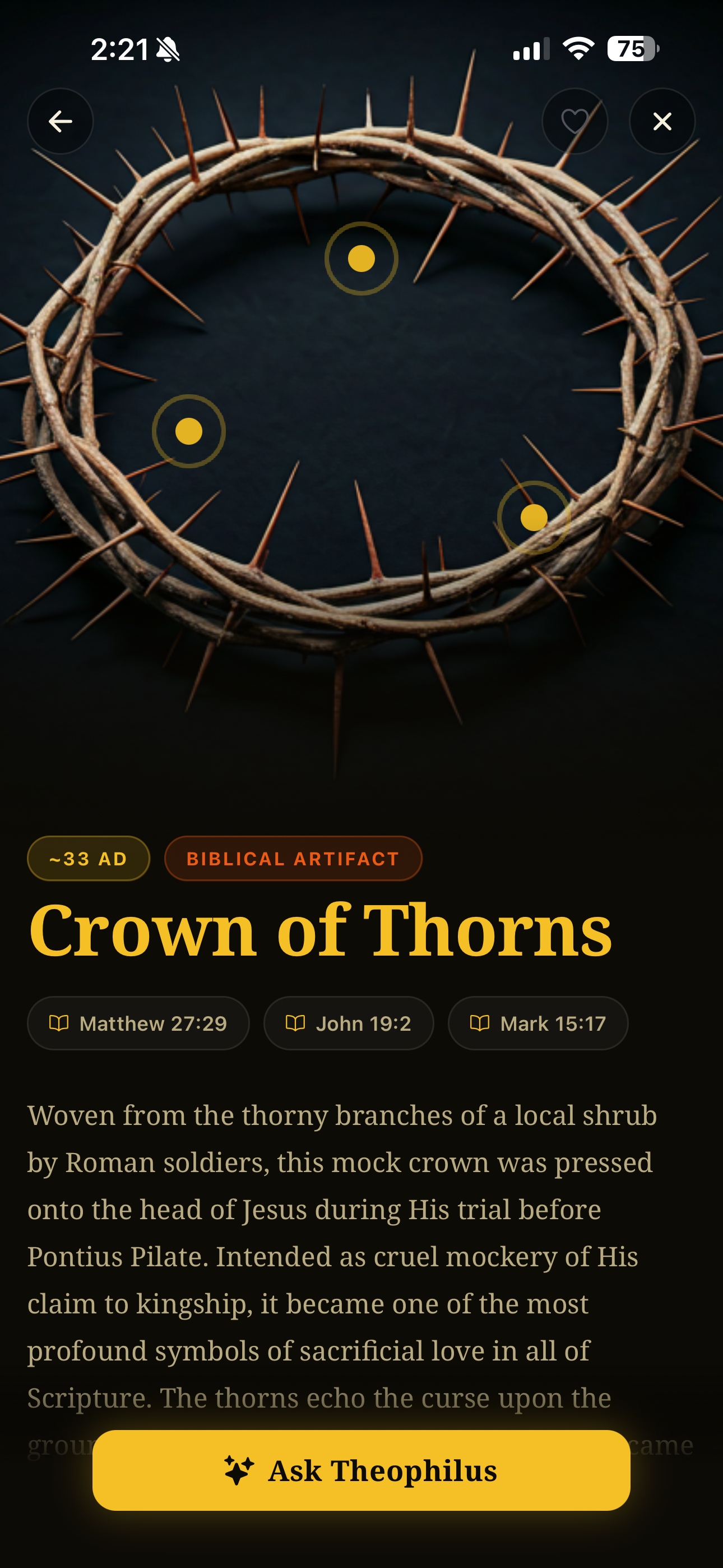 Vault artifact screen showing Crown of Thorns